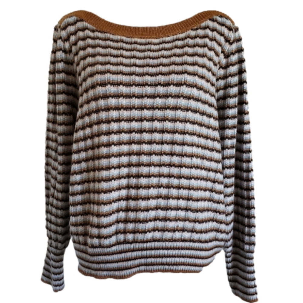 NINE WEST PULLOVER SWEATER SZ XXL BROWN MULTI COLOR STRIPE
